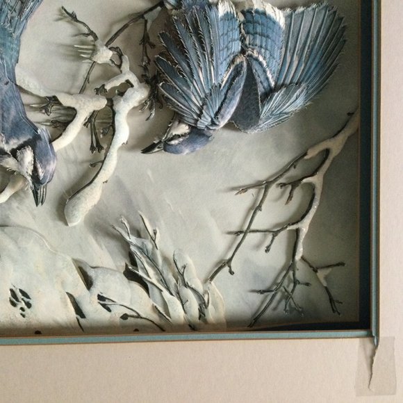 Vintage 3D paper art Decoupage Basil Edie framed home decor blue birds damaged - Picture 4 of 4